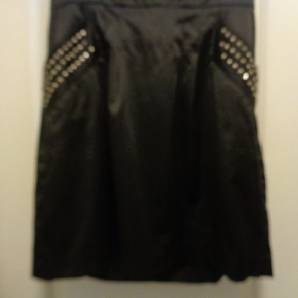 WIMSY GOTH PUNK EMO RETRO BLACK SATIN STRAPLESS STUDS DRESS 6 - Picture 9 of 10